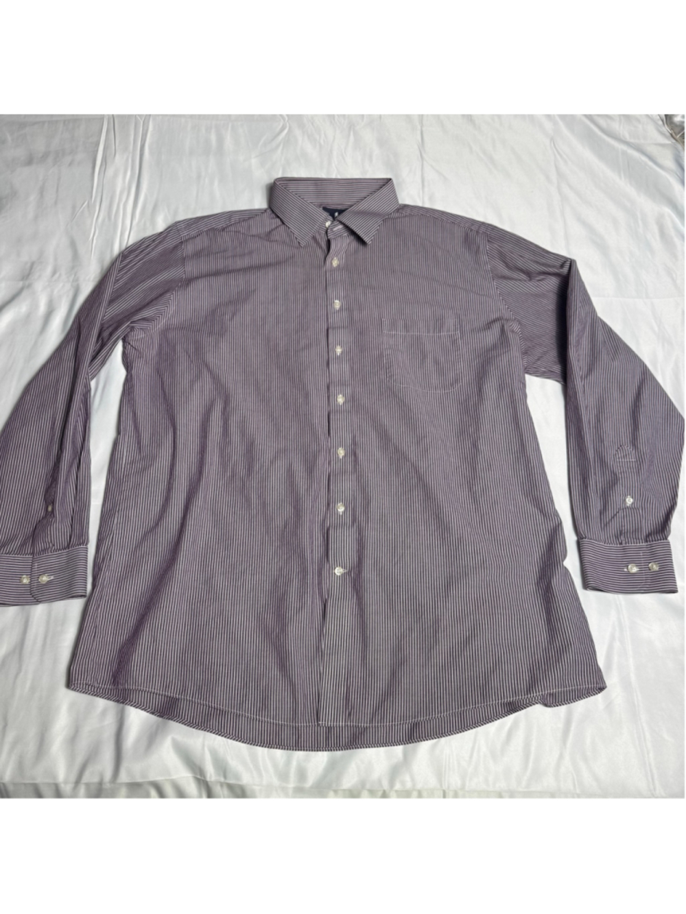 Men's Stafford Dress Shirt, Size 18, Purple and White Striped